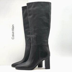 Calvin Klein Women's Size 8 M Dawna Leather Tall Knee High Boots Black NEW